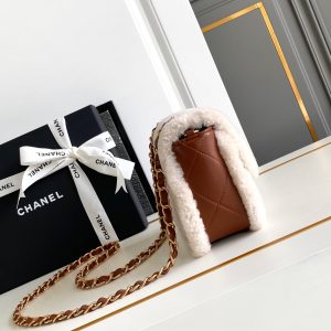 Flap Bag Mini 18cm White Brown Sherling Lambskin Gold Hardware