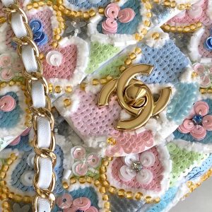 CC 24a Flap Bag 20cm Multicolor Sequin Satin Gold Hardware