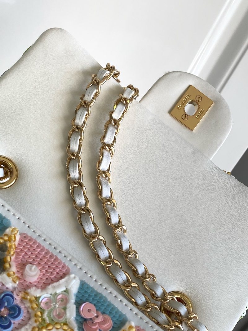 CC 24a Flap Bag 20cm Multicolor Sequin Satin Gold Hardware