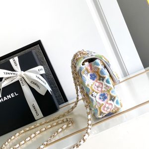 CC 24a Flap Bag 20cm Multicolor Sequin Satin Gold Hardware