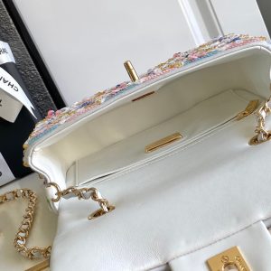 CC 24a Flap Bag 20cm Multicolor Sequin Satin Gold Hardware