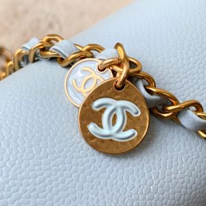 CLASSIC FLAP BAG 22 IN SKY BLUE CALFSKIN GOLD HARDWARE