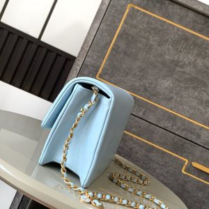 CLASSIC FLAP BAG 22 IN SKY BLUE CALFSKIN GOLD HARDWARE