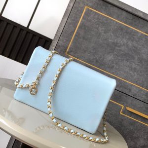 CLASSIC FLAP BAG 22 IN SKY BLUE CALFSKIN GOLD HARDWARE