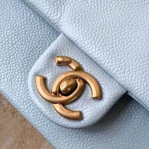 CLASSIC FLAP BAG 22 IN SKY BLUE CALFSKIN GOLD HARDWARE