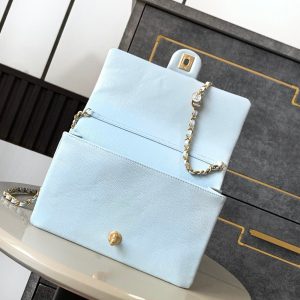 CLASSIC FLAP BAG 22 IN SKY BLUE CALFSKIN GOLD HARDWARE