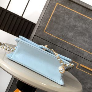CLASSIC FLAP BAG 22 IN SKY BLUE CALFSKIN GOLD HARDWARE
