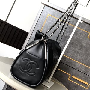 CC Vintage Hobo Bag 40cm Black Lambskin Silver Hardware