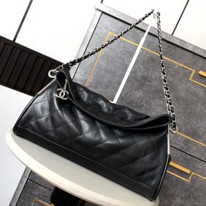 CC Vintage Hobo Bag 40cm Black Lambskin Silver Hardware
