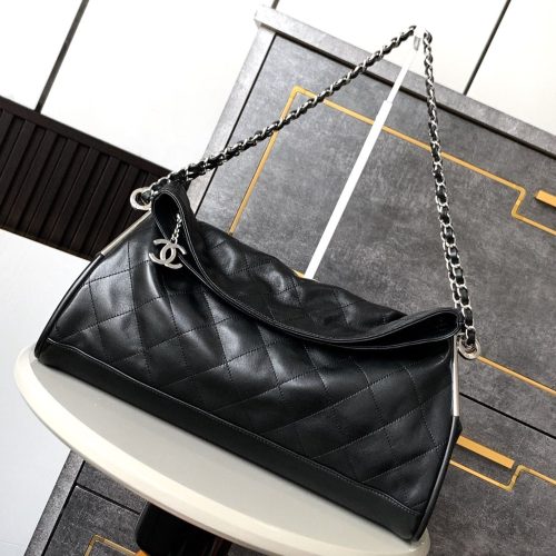 CC Vintage Hobo Bag 40cm Black Lambskin Silver Hardware