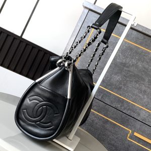 CC Vintage Hobo Bag 30cm Black Lambskin Silver Hardware