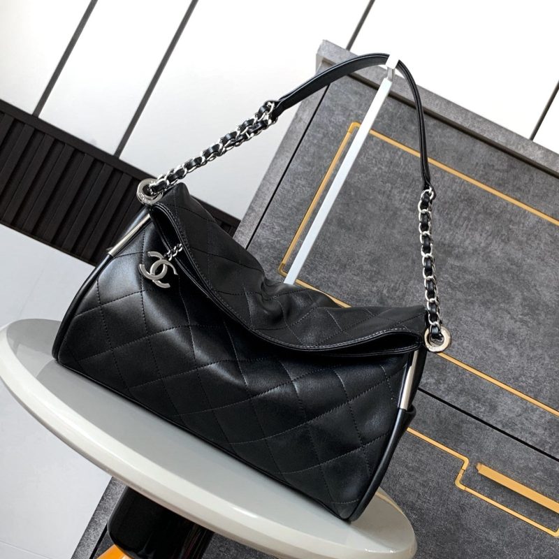 CC Vintage Hobo Bag 30cm Black Lambskin Silver Hardware