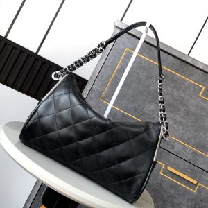 CC Vintage Hobo Bag 30cm Black Lambskin Silver Hardware