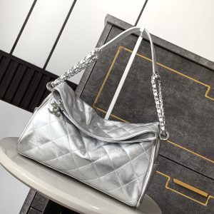 img_d0c94e6f_20241016_i1729083021_5194_2_jpg CC Vintage Hobo Bag 30cm Silver Metalic Lambskin Silver Hardware