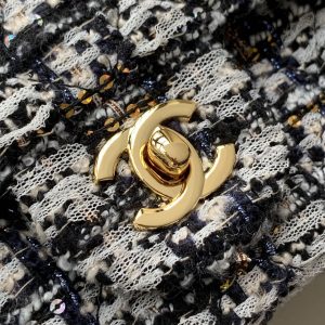 Flap Bag Mini 20cm Black White Tweed Sequin