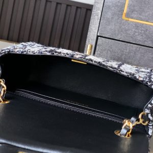 Flap Bag Mini 20cm Black White Tweed Sequin