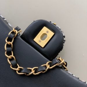 Flap Bag Mini 20cm Black White Tweed Sequin