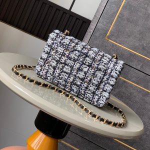Flap Bag Mini 20cm Black White Tweed Sequin