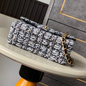 Flap Bag Mini 20cm Black White Tweed Sequin