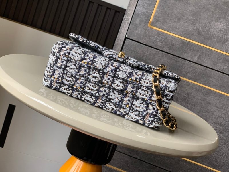Flap Bag Mini 20cm Black White Tweed Sequin