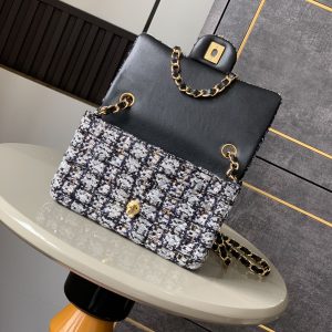 Flap Bag Mini 20cm Black White Tweed Sequin