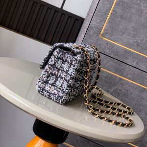 Flap Bag Mini 20cm Black White Tweed Sequin