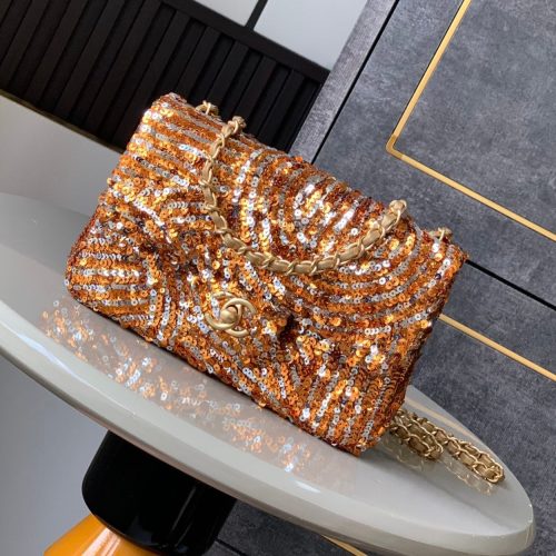 img_d0c94e6f_20250310_i1741608104_2646_4_jpg Flap Bag Mini 20cm Beige Calfskin Gold Bronze Sequin