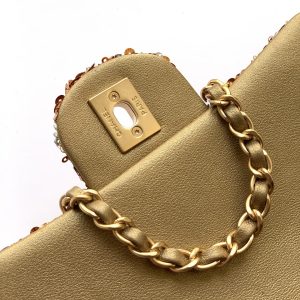 Flap Bag Mini 20cm Beige Calfskin Gold Bronze Sequin