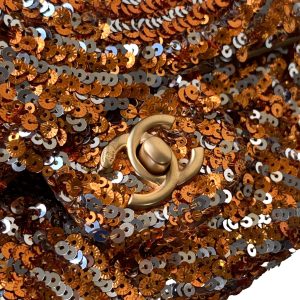 Flap Bag Mini 20cm Beige Calfskin Gold Bronze Sequin