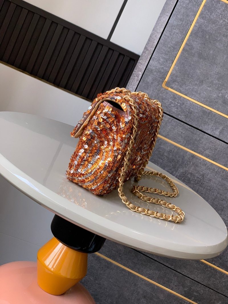 Flap Bag Mini 20cm Beige Calfskin Gold Bronze Sequin