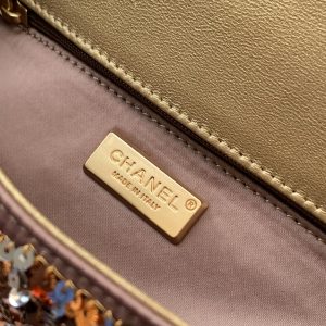 Flap Bag Mini 20cm Beige Calfskin Gold Bronze Sequin