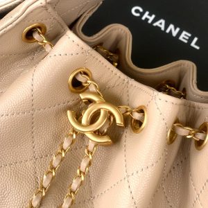 CC 25C Hobo Bags 20cm Beige Grained Calfskin