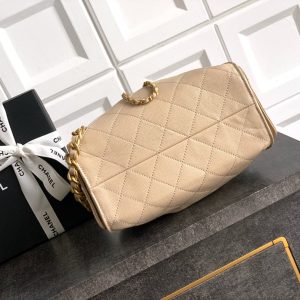 CC 25C Hobo Bags 20cm Beige Grained Calfskin