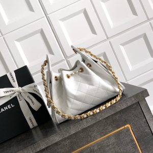 CC 25C Hobo Bags 20cm White Grained Calfskin
