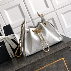 CC 25C Hobo Bags 20cm White Grained Calfskin