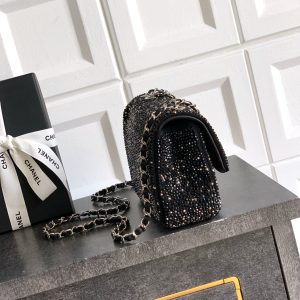 CC Classic Flap Bag 20cm Full Diamond Black Calfskin