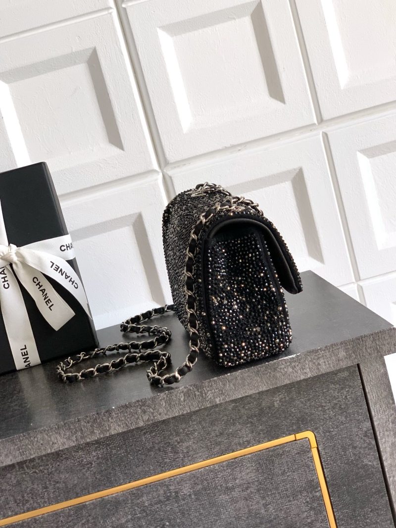 CC Classic Flap Bag 20cm Full Diamond Black Calfskin