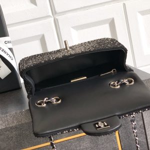 CC Classic Flap Bag 20cm Full Diamond Black Calfskin