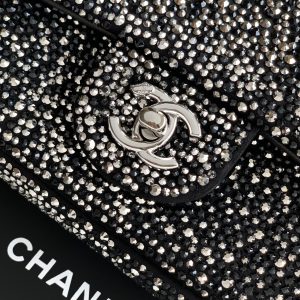 CC Classic Flap Bag 20cm Full Diamond Black Calfskin