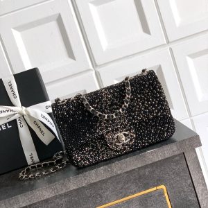 CC Classic Flap Bag 20cm Full Diamond Black Calfskin