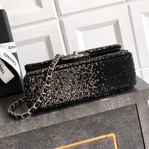 CC Classic Flap Bag 20cm Full Diamond Black Calfskin