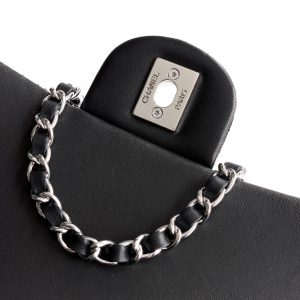 CC Classic Flap Bag 20cm Full Diamond Black Calfskin