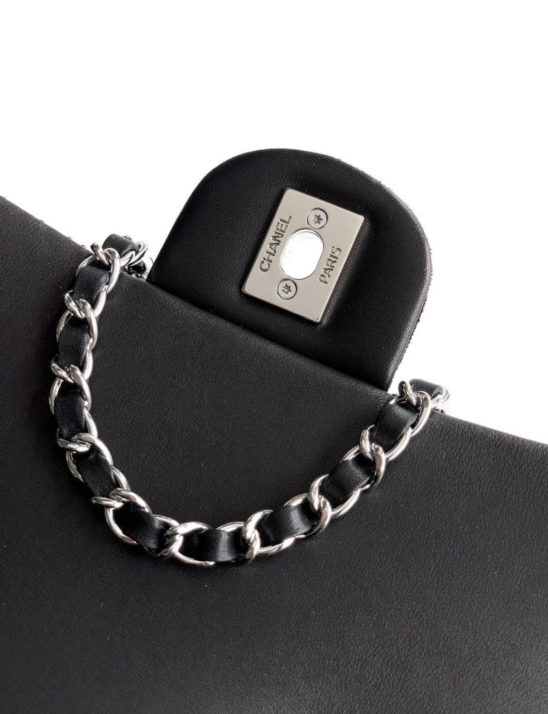 CC Classic Flap Bag 20cm Full Diamond Black Calfskin