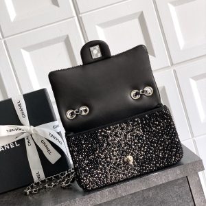CC Classic Flap Bag 20cm Full Diamond Black Calfskin