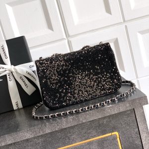 CC Classic Flap Bag 20cm Full Diamond Black Calfskin