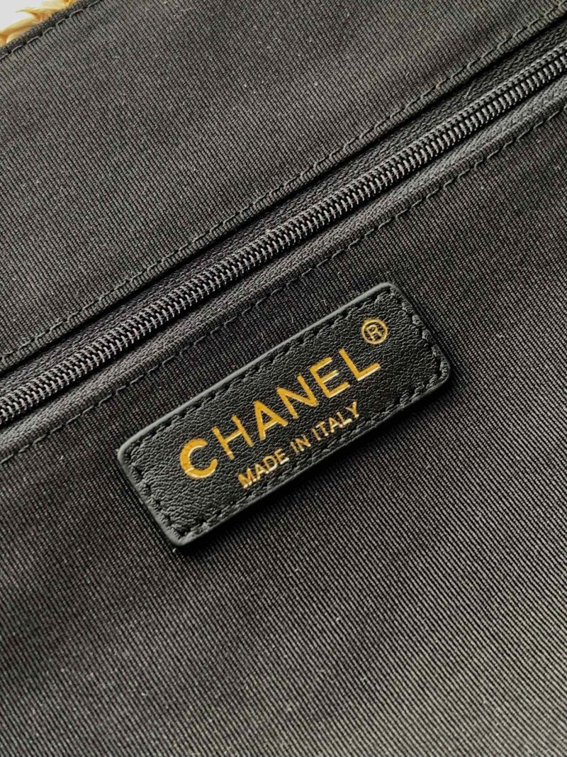 CC Braided Shopping Bag Double C logo Beige Black Raffia