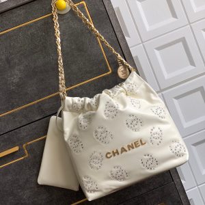 CC 25S Hobo Bag 30cm Cream Calfskin Gold Hardware