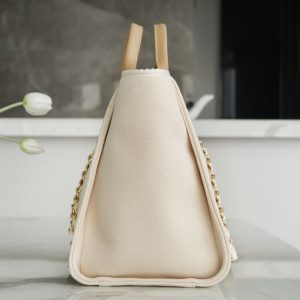 CC LARGE TOTE 39 LIGHT BEIGE CANVAS PEARL LOGO