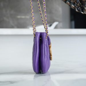 HOBO BAG 21 WITH LARGE LOGO IN PURPLE LAMBSKIN GOLD HARDWARE