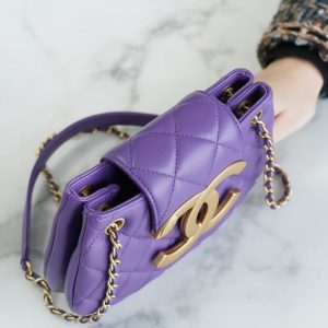 HOBO BAG 21 WITH LARGE LOGO IN PURPLE LAMBSKIN GOLD HARDWARE
